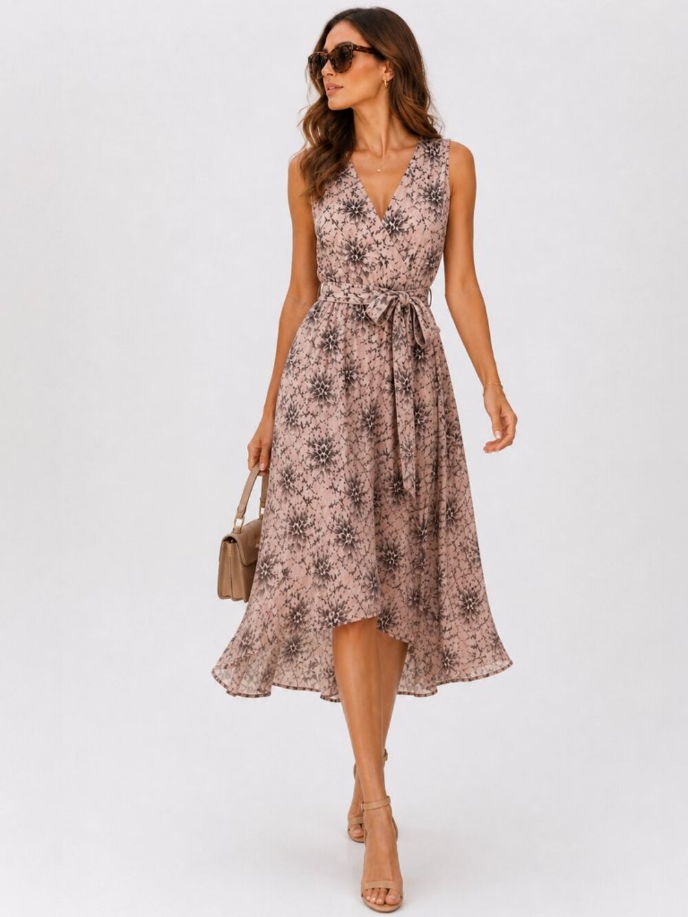 Tommy Hilfiger Blush Floral Wrap High Low Midi Dress M 6 8